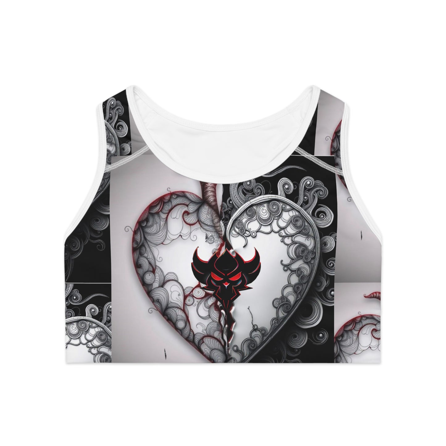 "Forever" Heartbreaker Sports Bra - Unique Black and Red Design for Fitness Lovers