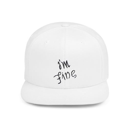 White Flat Bill Snapback Hat - 'I'm Fine/Save Me' Casual Cap