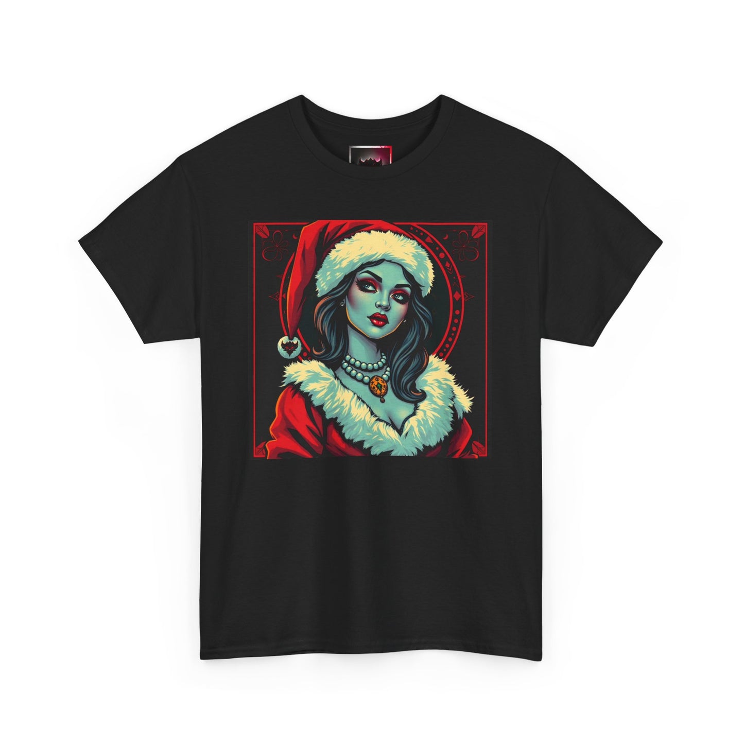 Gothic Pinup Santa Vixen Unisex Heavy Cotton Tee - Festive Holiday T-Shirt