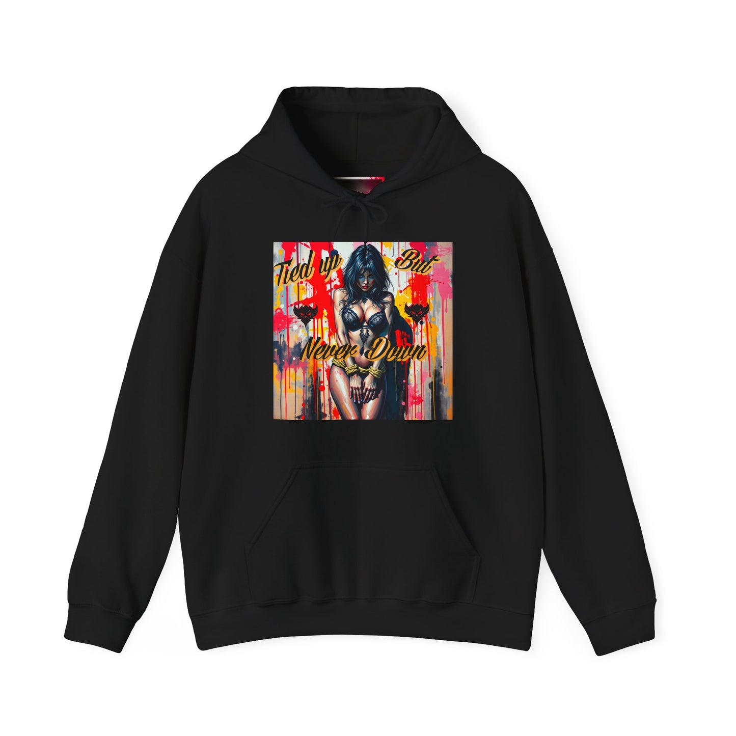 Graphic Hoodie - 'Tied Up But Never Down' Design - Edgy Unisex Heavy Blend Sweatshirt