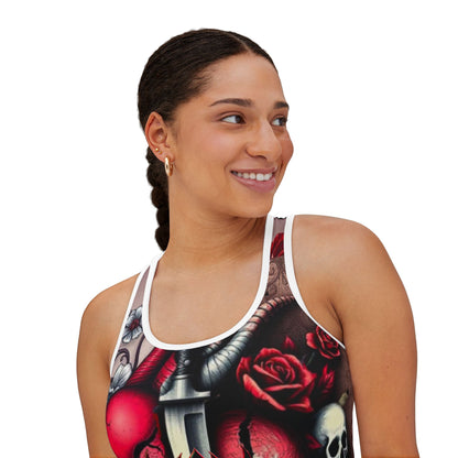 "Tangled Hearts" Edgy Women's Tank Top with Heart and Skull Design - Perfect for Rock Lovers