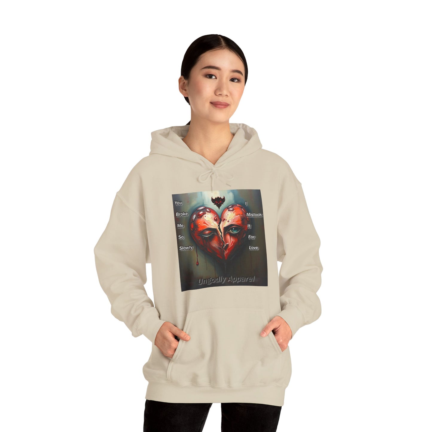 "You Broke Me So Slowly, I Mistook it for Love" Artistic Heart Hoodie - Unisex Heavy Blend™ Sweatshirt with Inspirational Quote