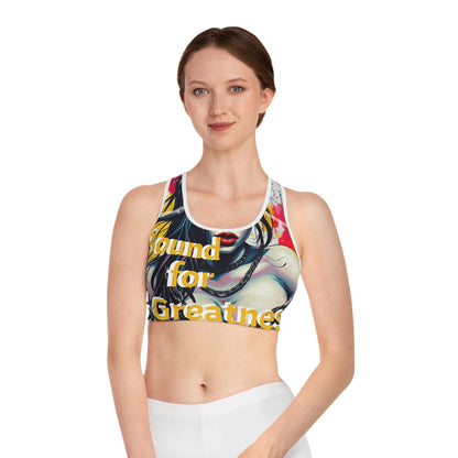 "Bound for Greatness" Graphic Sports Bra - Empowering Athletic Wear for Fitness Enthusiasts