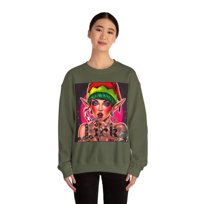 "Lick" Enchanting Elf Graphic Crewneck Sweatshirt - Unisex Heavy Blend for Festive Vibes