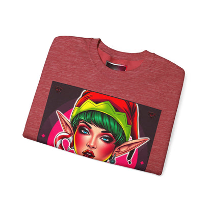 "Lick" Enchanting Elf Graphic Crewneck Sweatshirt - Unisex Heavy Blend for Festive Vibes