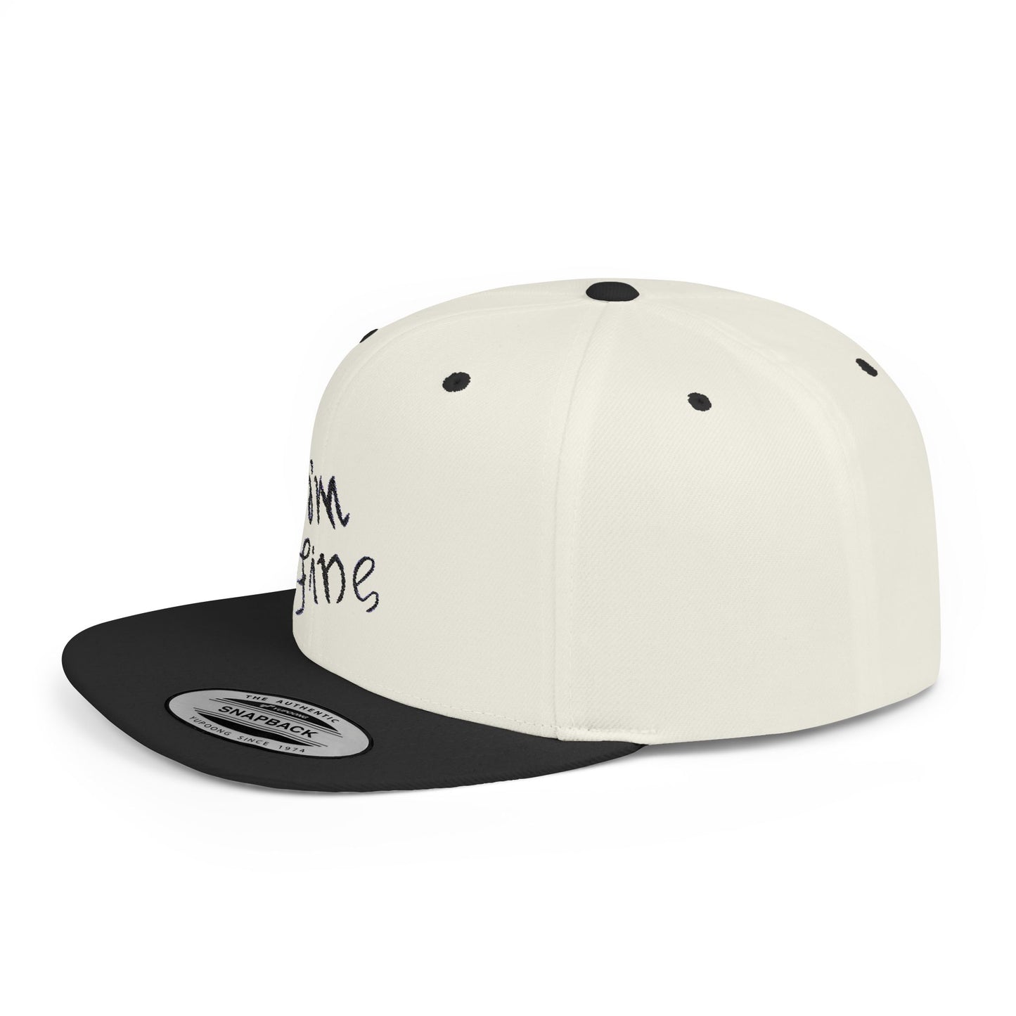 White Flat Bill Snapback Hat - 'I'm Fine/Save Me' Casual Cap