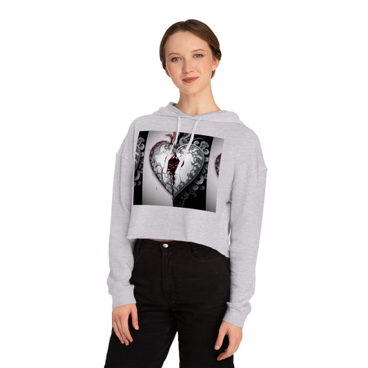 "You Promised Me Forever, But Left in a Moment" Edgy Heart Design Women’s Cropped Hooded Sweatshirt - Perfect for Romantic Occasions