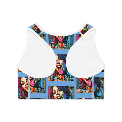 Vibrant Graphic Sports Bra - 'Trouble Maker' Design for Active Lifestyle