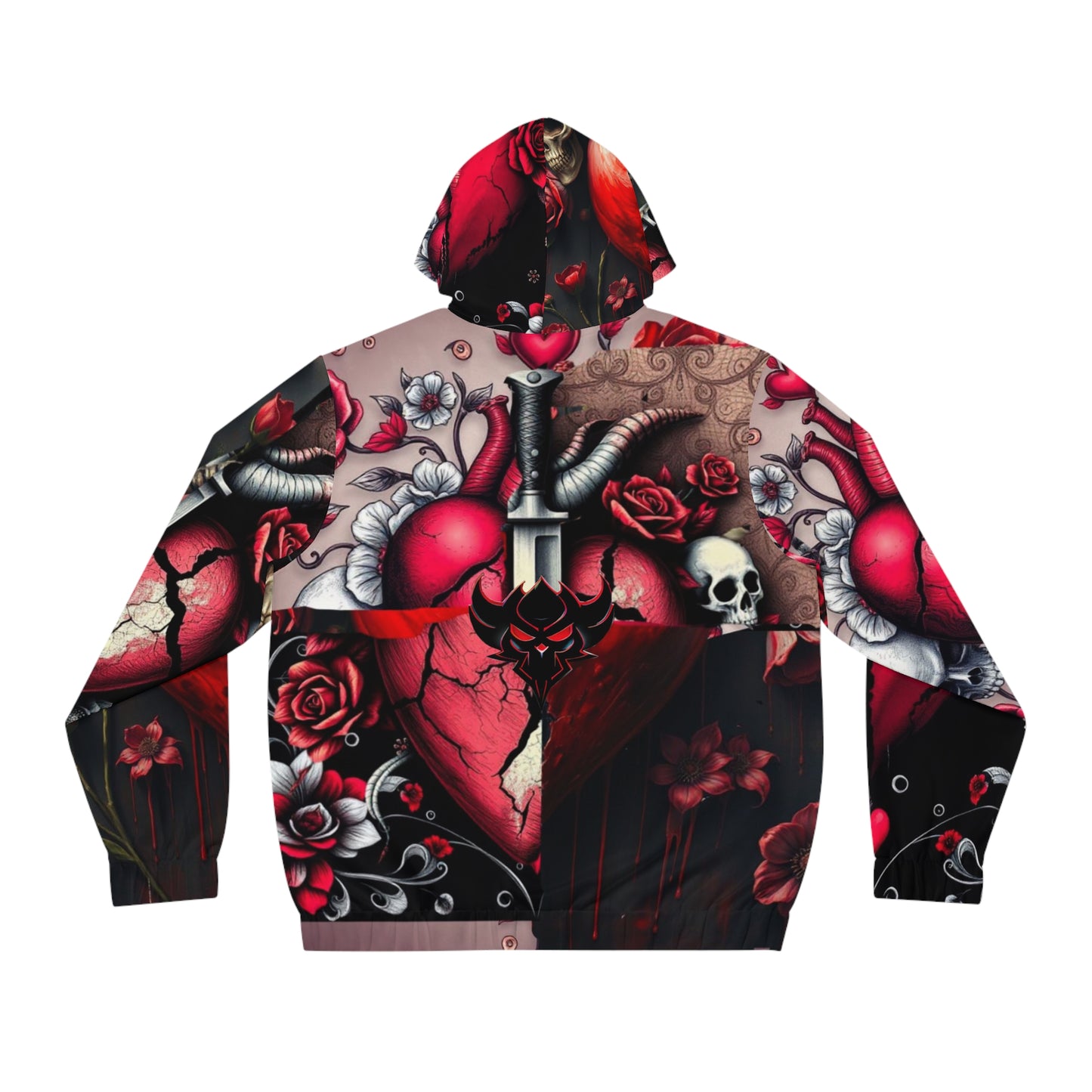 "Tangled Hearts" Gothic Heart Design Men's Full-Zip Hoodie - Perfect for Halloween & Bold Style