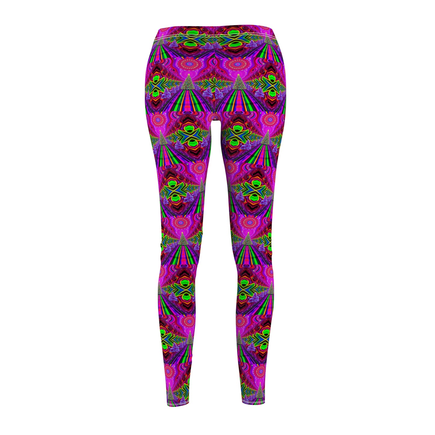 Vibrant Christmas Tree Women's Cut & Sew Leggings - Colorful Patterns for Casual Holiday Style