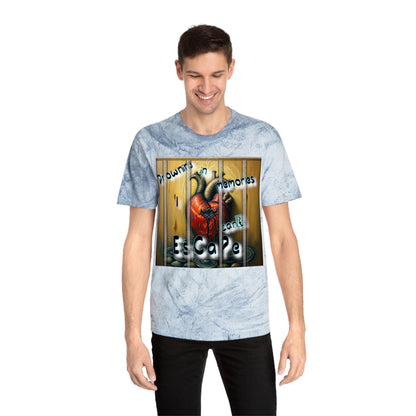 Vibrant Unisex Color Blast T-Shirt - "Drowning in Memories I Can't Escape" Design