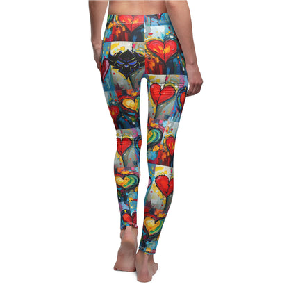 "Heart Broken" Colorful Heart Print Casual Leggings for Women - Perfect for Everyday Wear