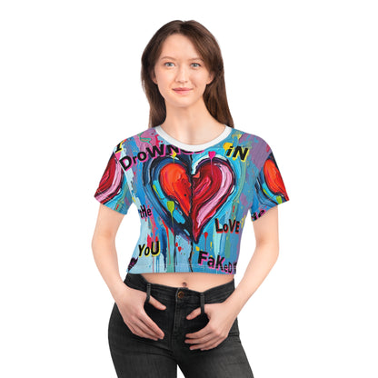 Drowning in Love Graphic Crop Tee – Vibrant Heart Art for Creative Souls