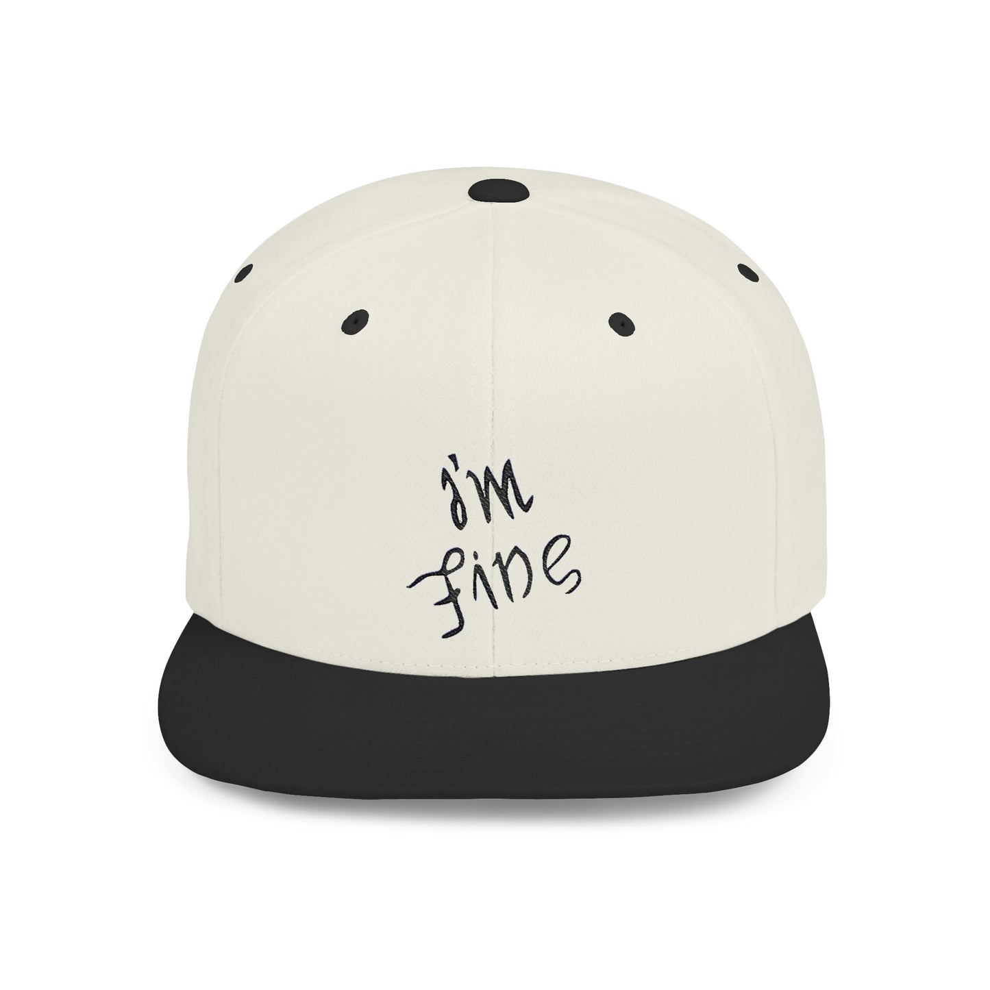 White Flat Bill Snapback Hat - 'I'm Fine/Save Me' Casual Cap