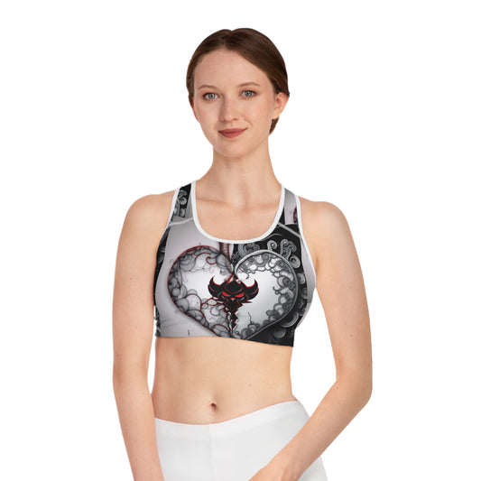 "Forever" Heartbreaker Sports Bra - Unique Black and Red Design for Fitness Lovers