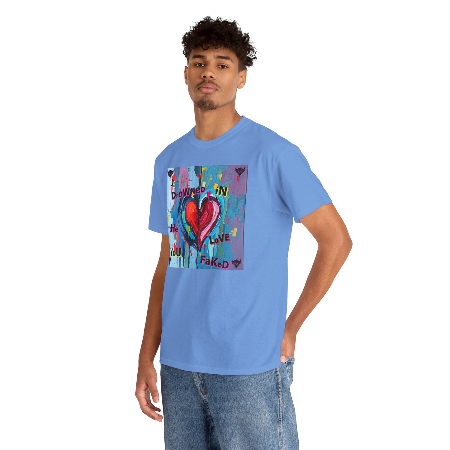 Heartfelt Unisex Heavy Cotton Tee - "I Drowned in the Love You Faked"