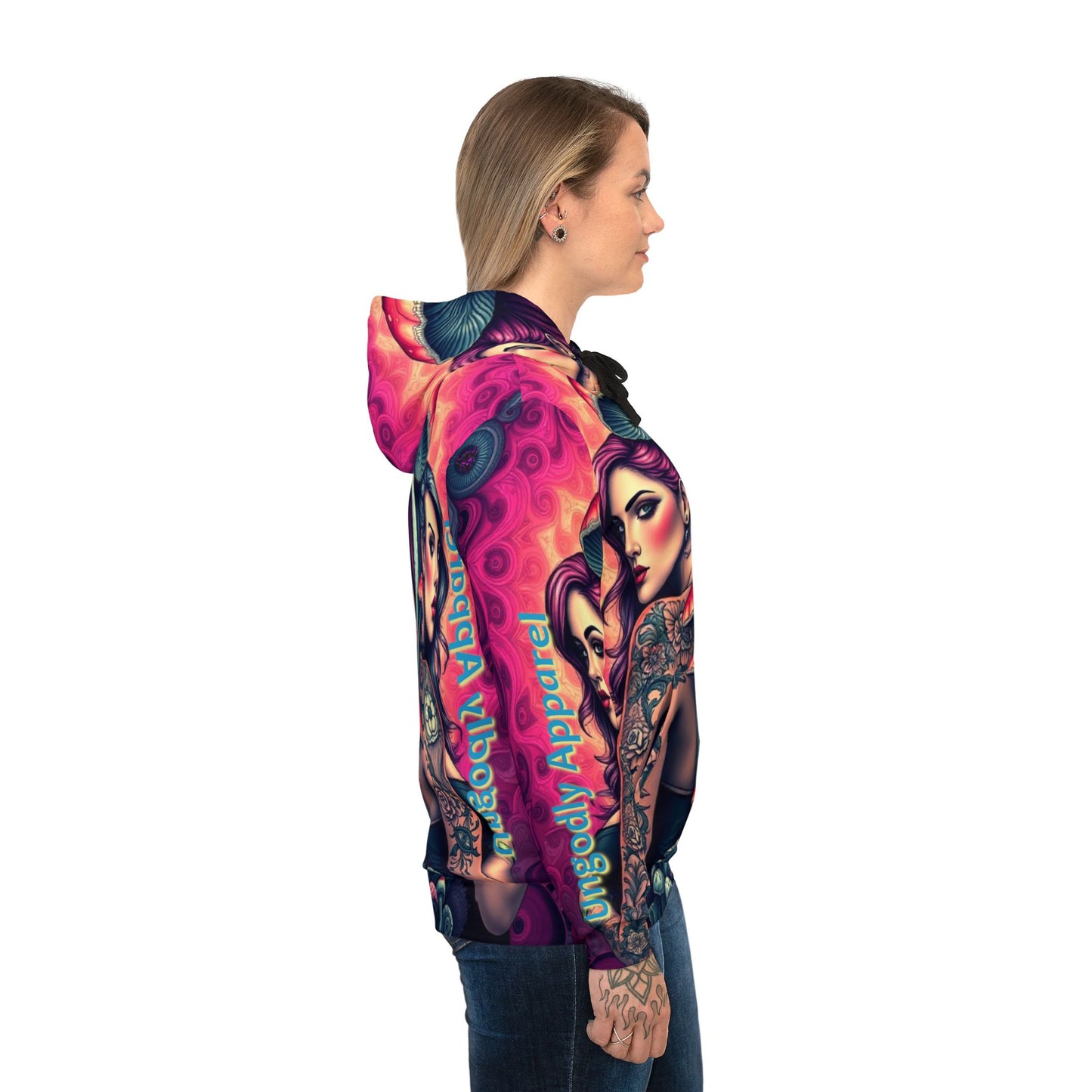 Vibrant "Bitches and Boomers" Tattoo-Inspired Athletic Hoodie - Artful Design for Trendsetters & Festival Lovers