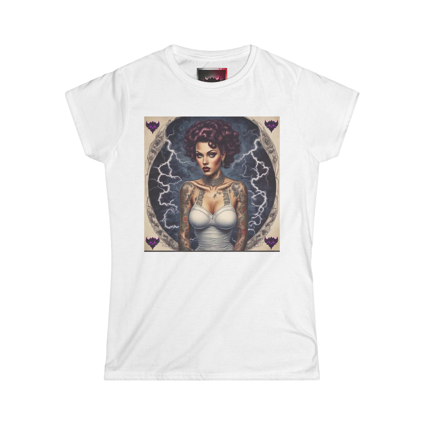 Gothic Glam Frankenstein's Bride Women's Heavy Cotton T-Shirt - Vintage Tattoo Art Design