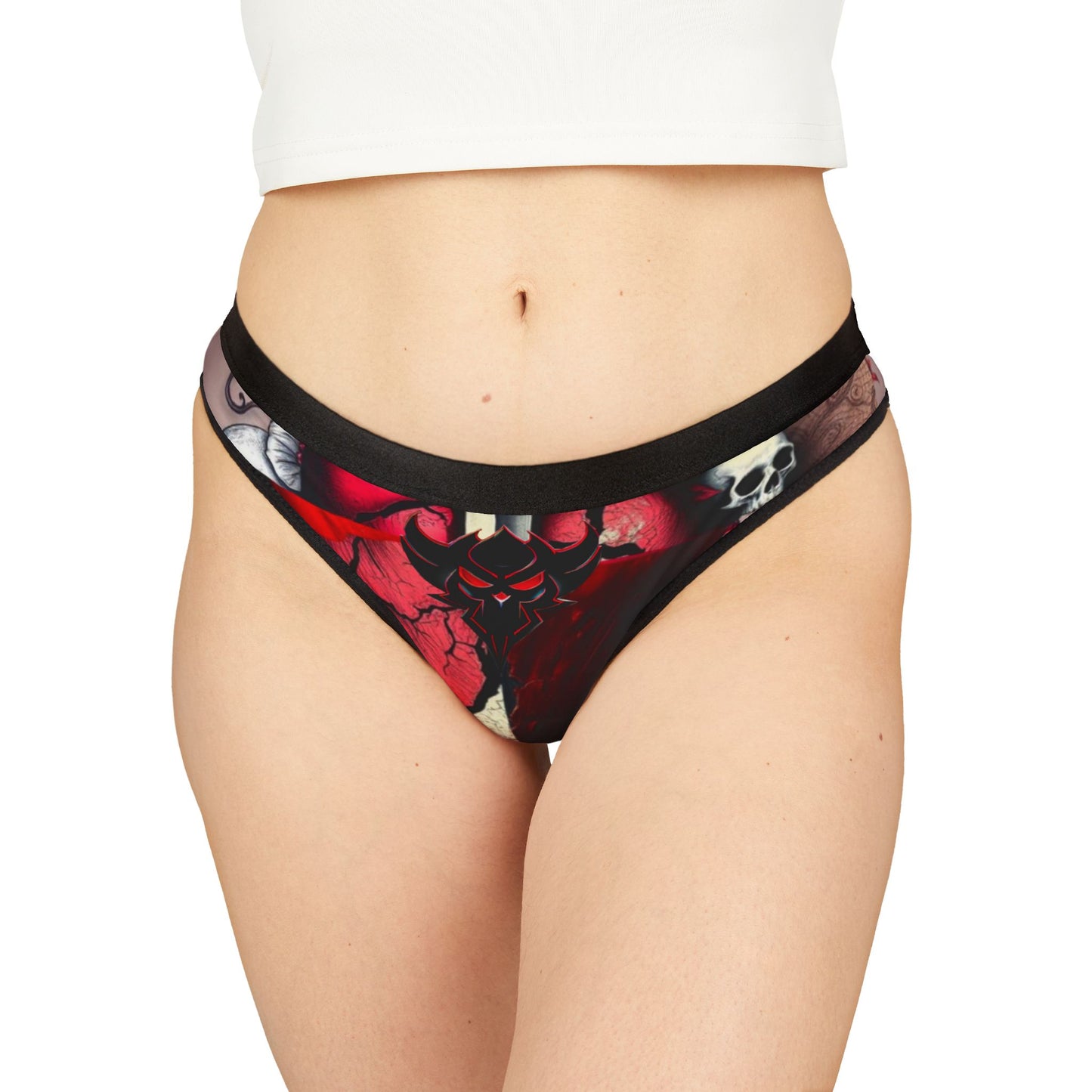 "Tangled Hearts" Edgy Women's Thongs with Skull and Heart Design