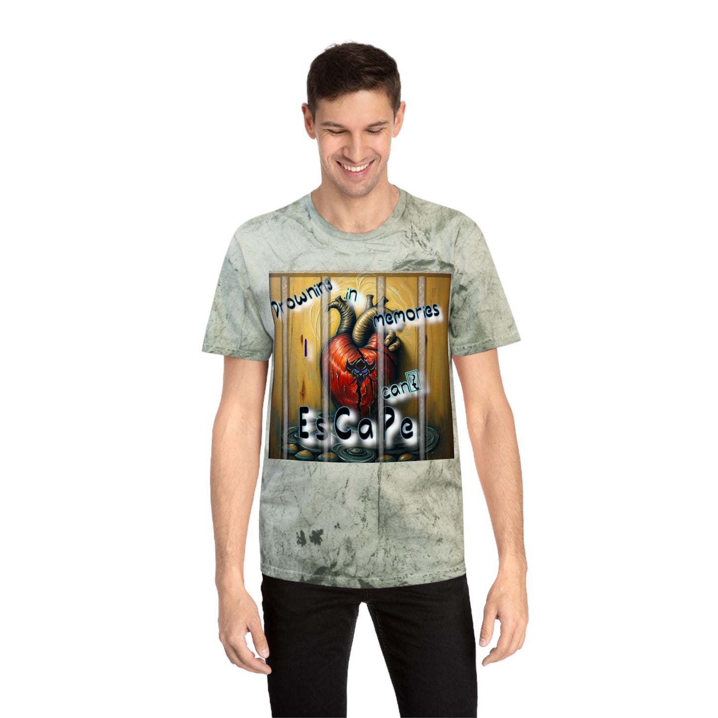 Vibrant Unisex Color Blast T-Shirt - "Drowning in Memories I Can't Escape" Design