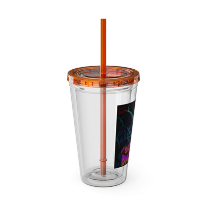 Chill of Darkness-Sunsplash Tumbler with Straw | 16oz Vibrant Drinkware for Dark Aesthetic Lovers