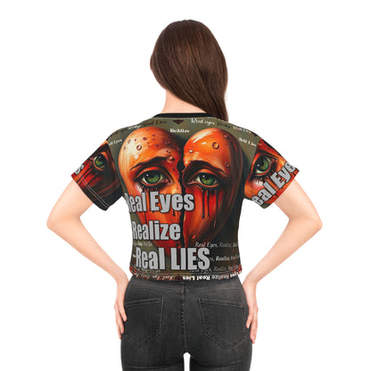 Edgy Crop Tee - 'Real Eyes, Realize, Real LIES' Graphic Shirt