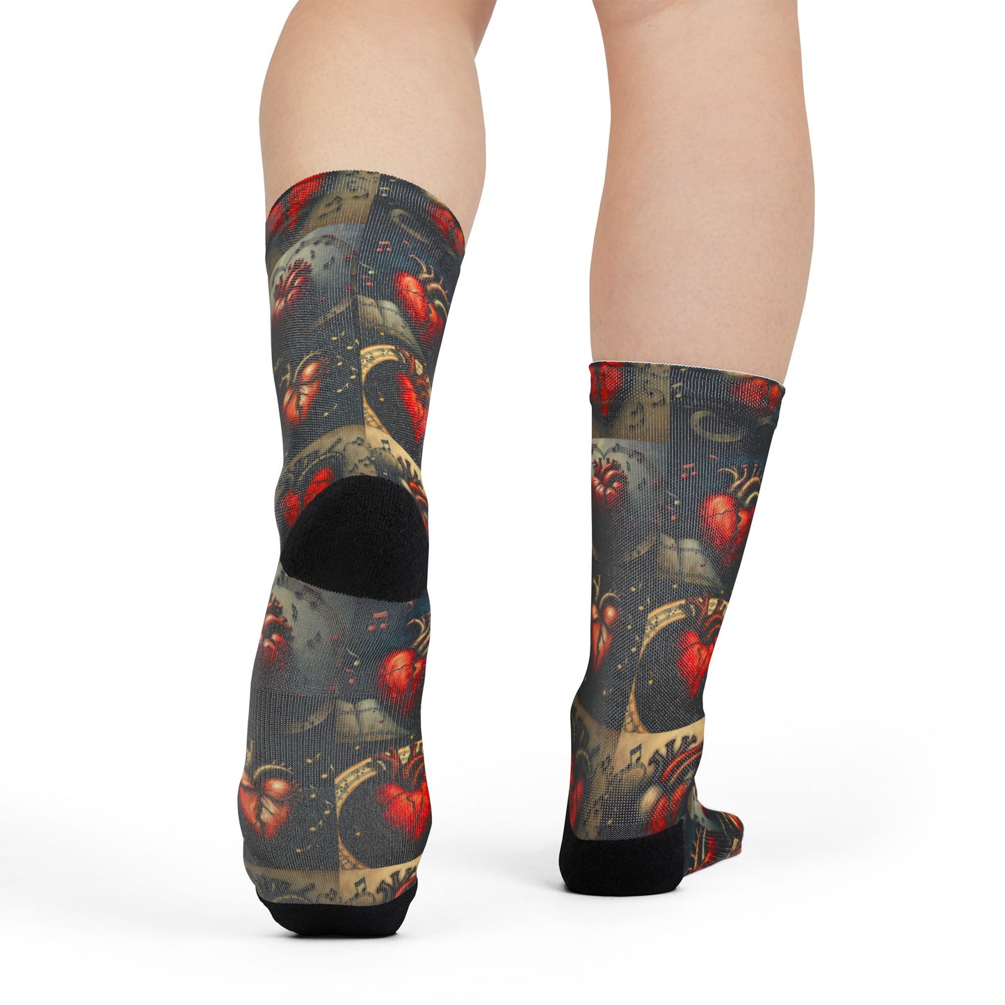 Artistic Heart Print Sublimation Crew Socks for Unique Gift Giving