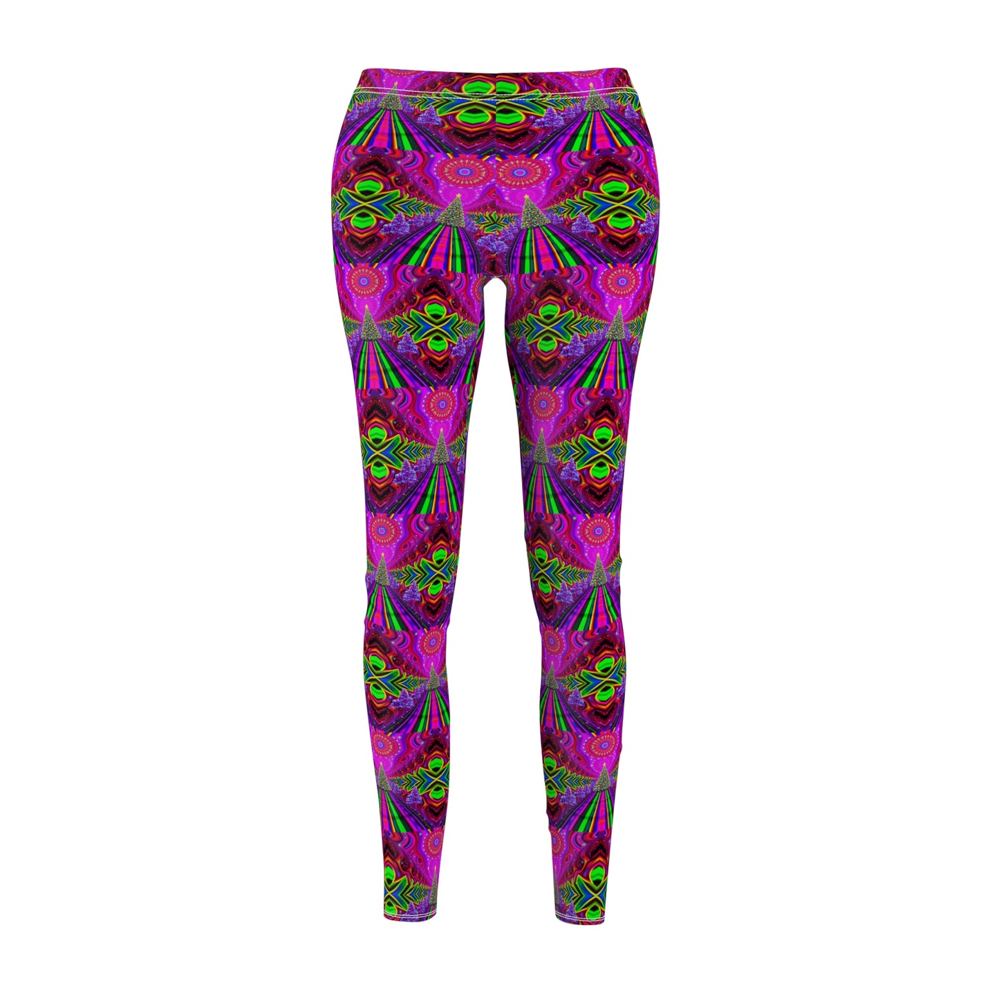 Vibrant Christmas Tree Women's Cut & Sew Leggings - Colorful Patterns for Casual Holiday Style