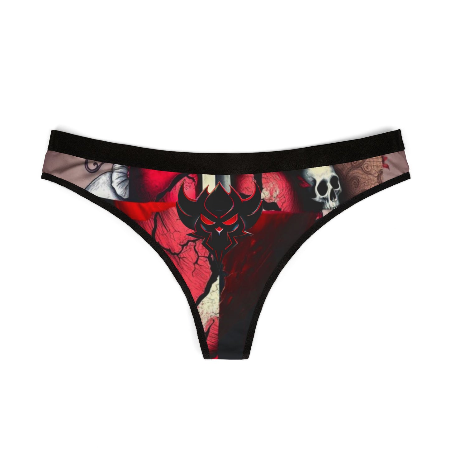 "Tangled Hearts" Edgy Women's Thongs with Skull and Heart Design