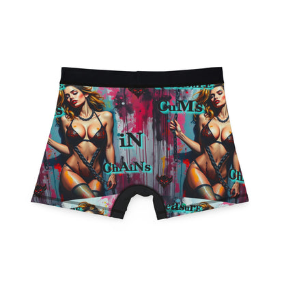 "Pleasure Cums in Chains" Men's Unique Graphic Boxers - Edgy Art Design with Provocative Text