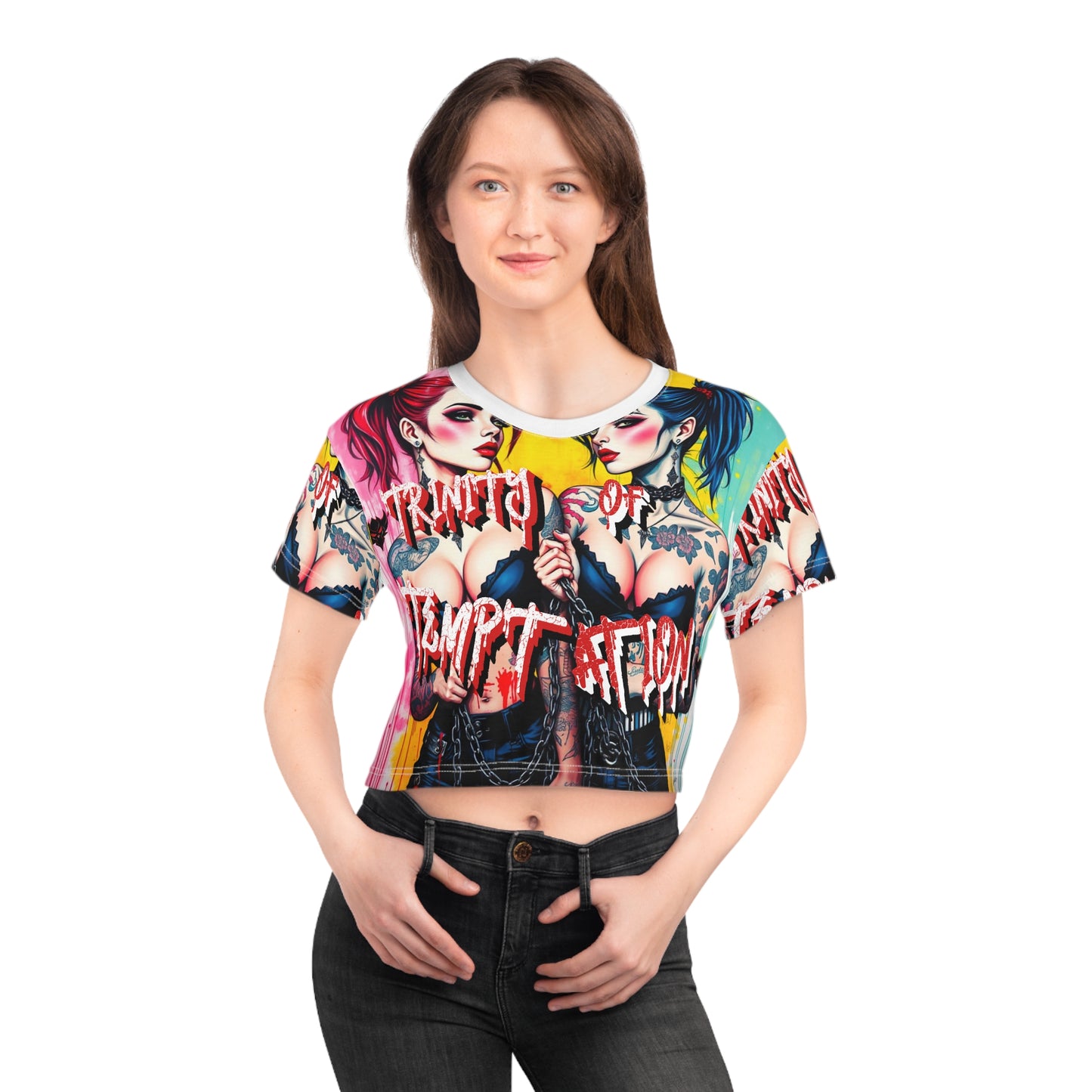 Trinity of Temptation Crop Tee - Bold Graphic Tees for Alternative Fashion Lovers