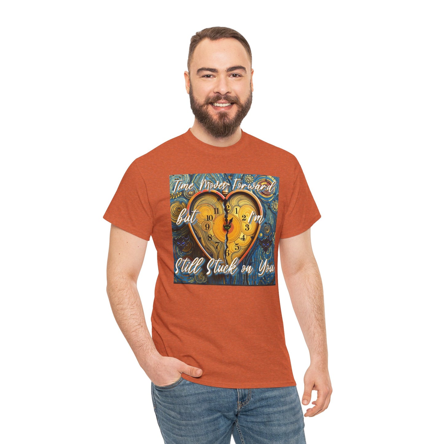 Still Stuck on You Heart Clock Tee - Unisex Heavy Cotton T-Shirt