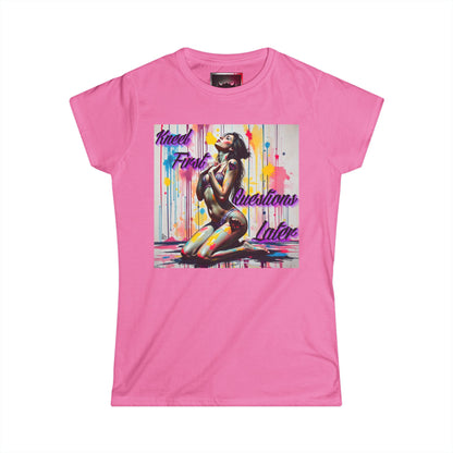 Colorful Artistic Women's Tee - "Kneel First, Questions Later" Design