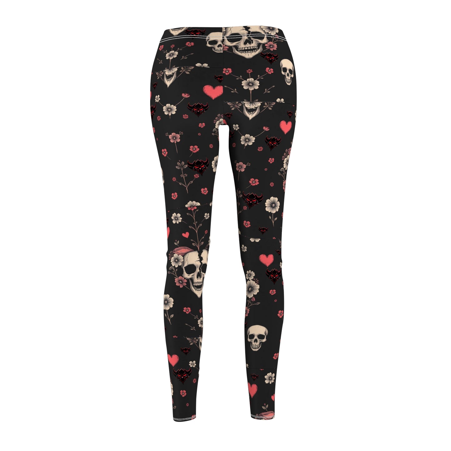 "Dead Love" Gothic Floral Leggings for Women - Skull & Heart Design