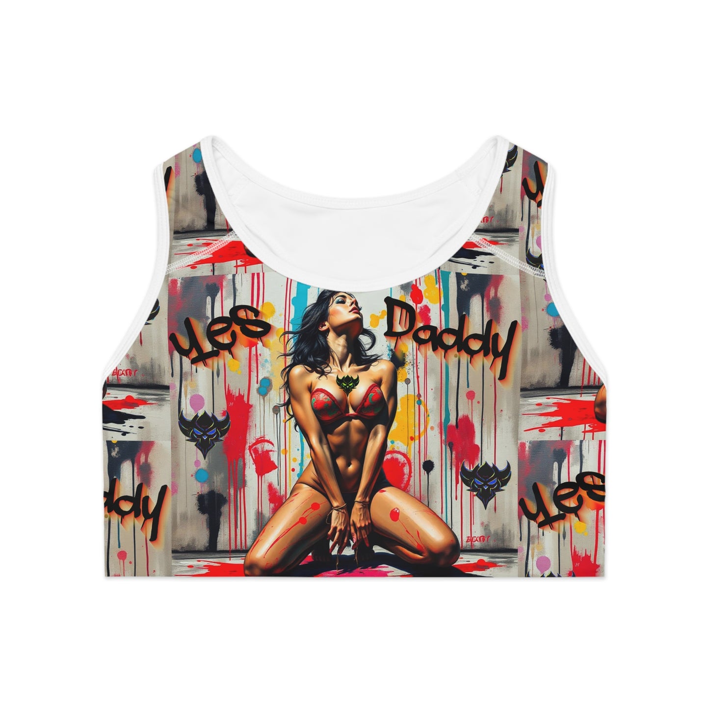 Vibrant Art Sports Bra - "Yes Daddy' Design for Active Fashion Lovers