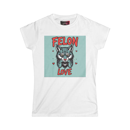 Felon Love Women's Softstyle Tee – Cute Cat Graphic T-Shirt for Animal Lovers