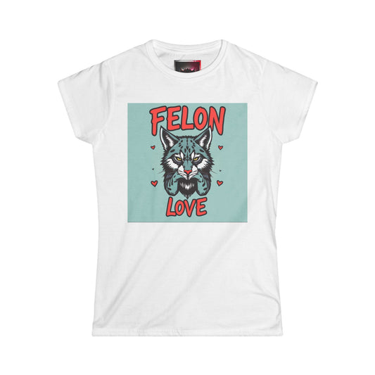 Felon Love Women's Softstyle Tee – Cute Cat Graphic T-Shirt for Animal Lovers