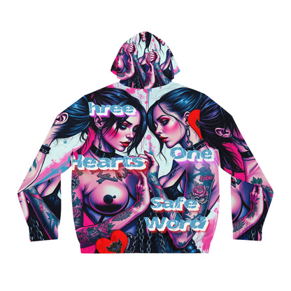 "3 Hearts" Vibrant Tattoo Art Full-Zip Hoodie for Bold Style