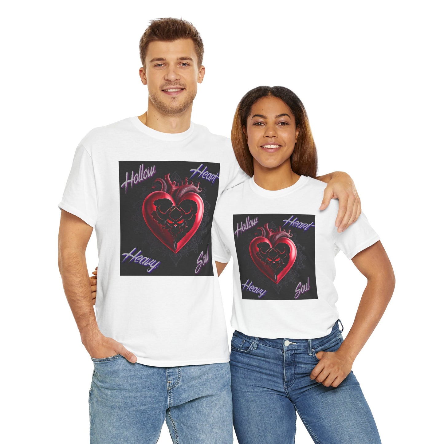 Hollow Heart Heavy Soul Unisex Cotton Tee - Edgy Graphic T-Shirt