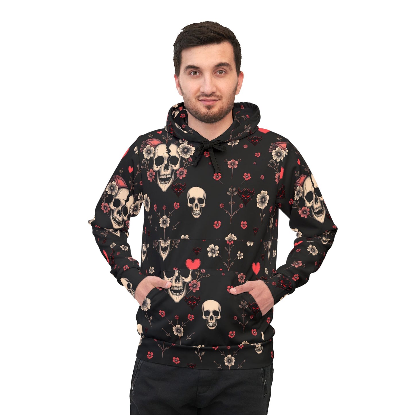 "Dead Love" Edgy Floral Skull Athletic Hoodie for Bold Style