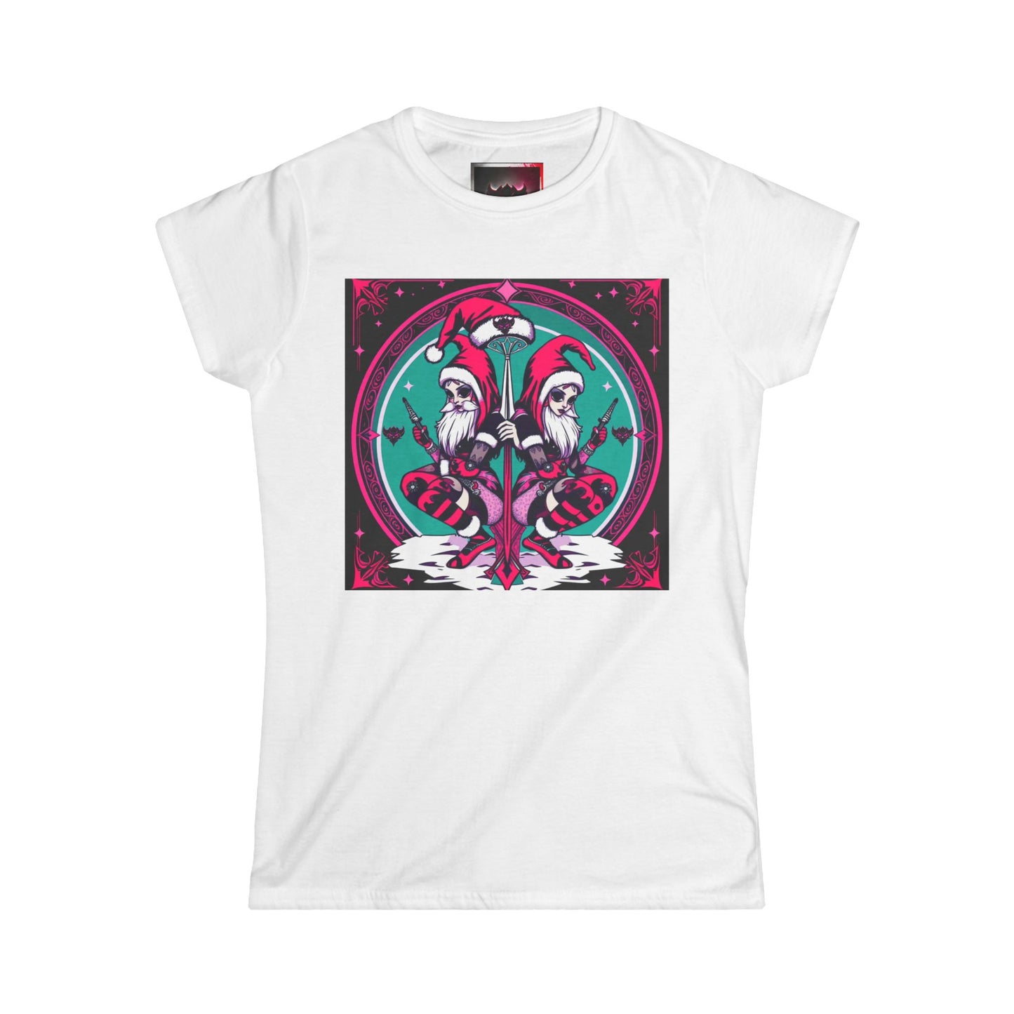 Whimsical Women's Softstyle T-Shirt - Festive Dual-Gothic Elf Design for Holidays