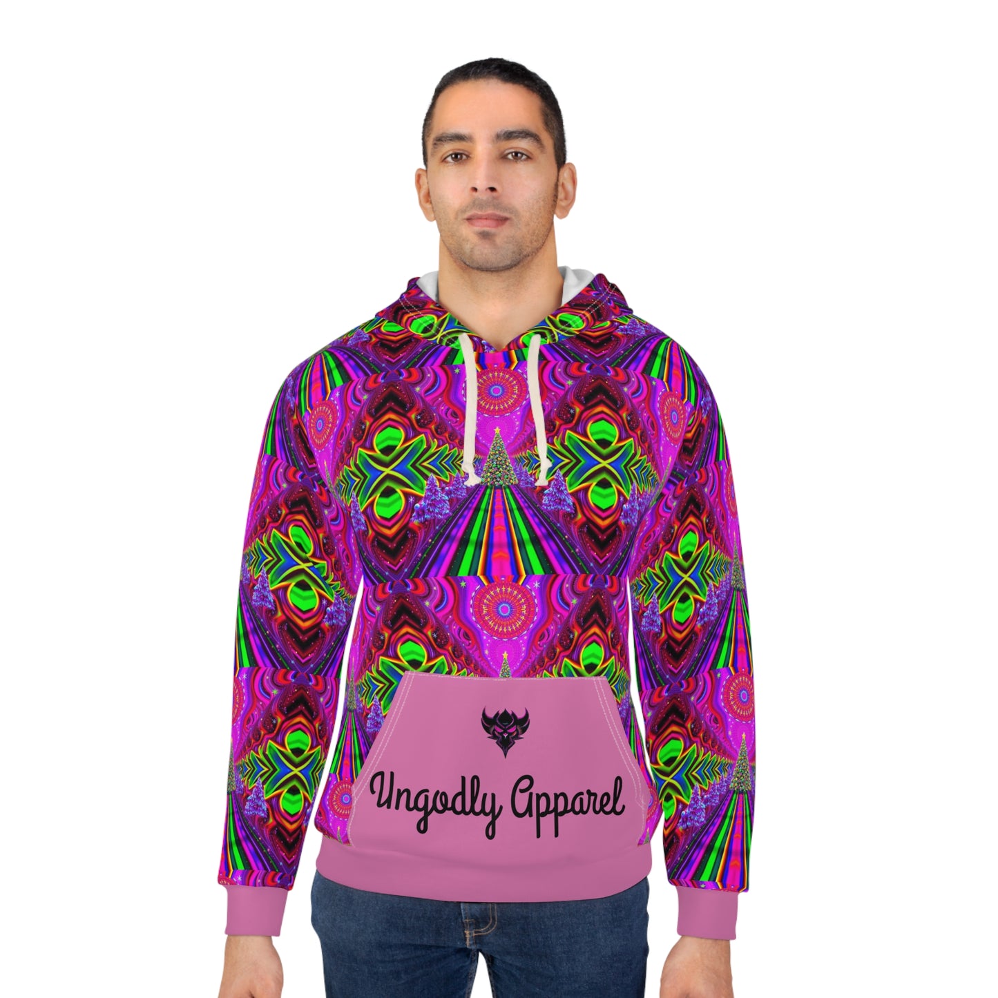 Vibrant Psychedelic Christmas Tree 2 Unisex Pullover Hoodie - Perfect for Festivals and Casual Wear