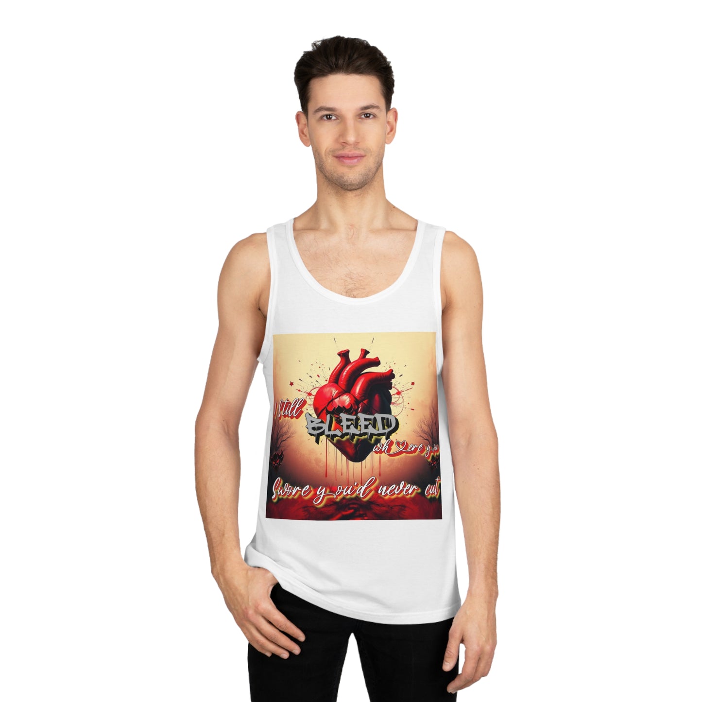 "I Bleed Where You Swore You'd Never Cut" Heartfelt Unisex Softstyle™ Tank Top - Inspirational Love Design