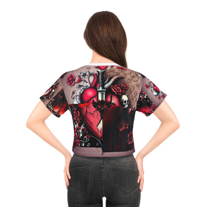 Edgy Floral Heart Crop Tee - Perfect for Festivals and Everyday Wear