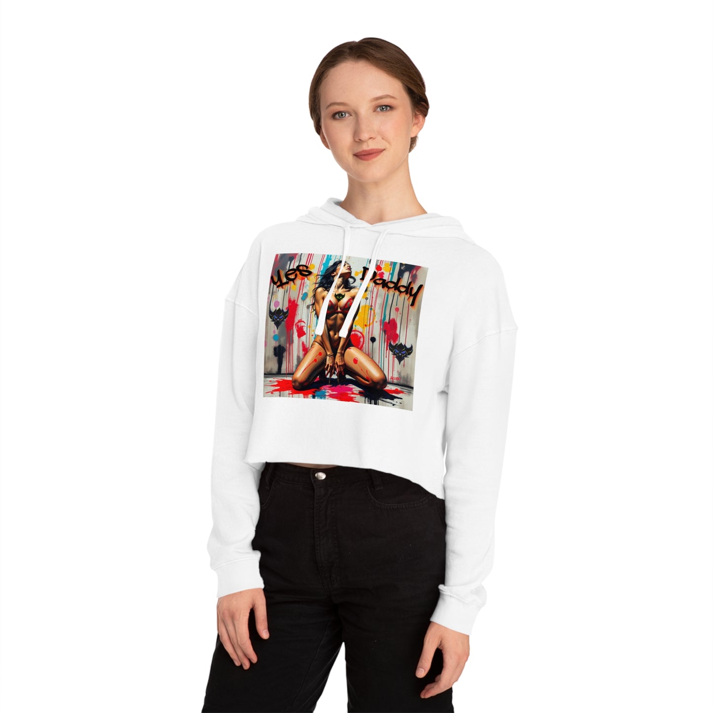 Bold Women’s Cropped Hooded Sweatshirt - "Yes Daddy" Design