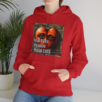 Unisex Hoodie with "Real Eyes Realize Real LIES" Graphic - Trendy Streetwear