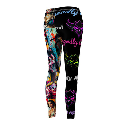 "Collection of Kinks" Bold Graphic Casual Leggings for Women - Colorful Street Art Design