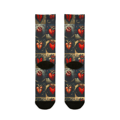 Artistic Heart Print Sublimation Crew Socks for Unique Gift Giving