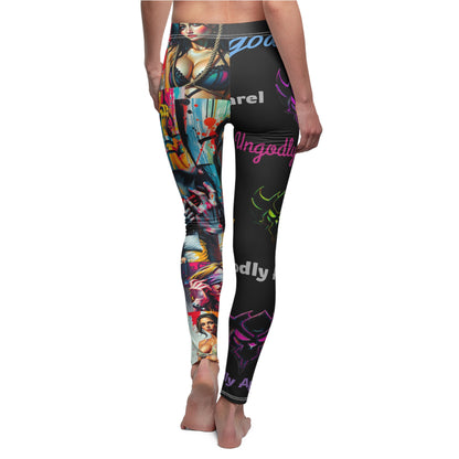 "Collection of Kinks" Bold Graphic Casual Leggings for Women - Colorful Street Art Design