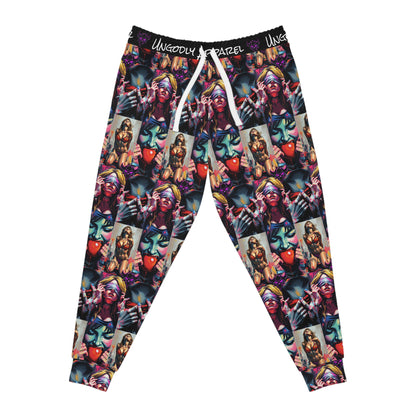 "Ungodly Kinks" Vibrant Graphic Athletic Joggers | Bold Street Art Design for Comfort and Style